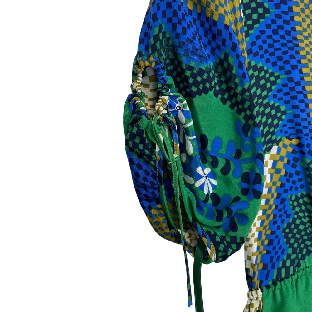 Anthropologie MOULINETTE SOEURS Silk Dress Green Blue Rainforest Morning Sz 2 - Picture 6 of 12